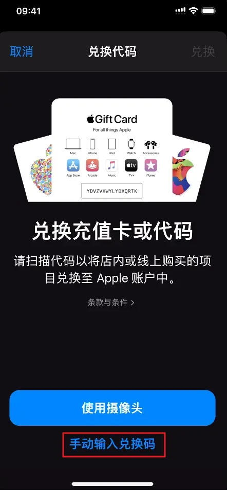 4、选手动输入兑换码